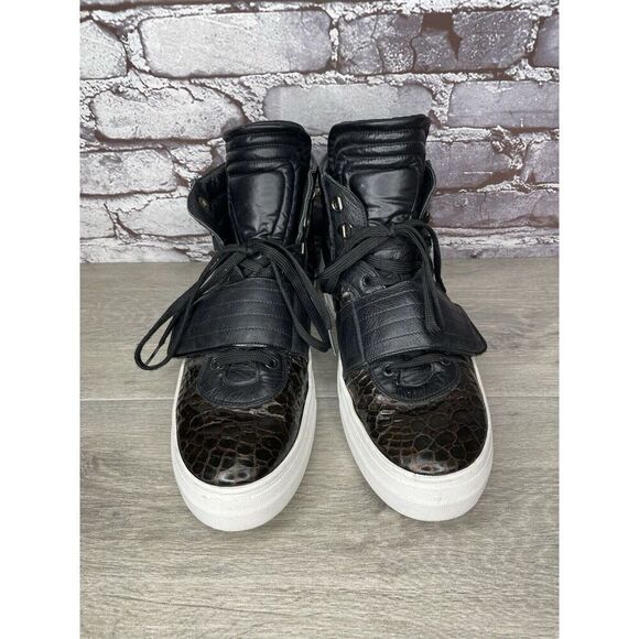Savio Barbato Brown Patent Croc Embossed High Top Strap Sneakers Men Sz 45EU/12M main image 13